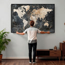 Personalized Framed World Map Wall Art Canvas – Custom Push