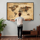 Large World Map Canvas Wall Art – Custom Framed Push Pin