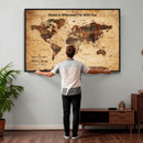 Custom Vintage World Map Canvas Wall Art – Custom Framed