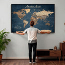 Personalized Vintage Push Pin World Map Canvas Print –