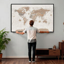 Framed Large World Map Canvas Print for Office Decor