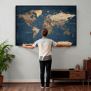 Navy Blue World Map Canvas Print – Framed Travel Map Wall by MyGreatCanvas | Canvas Wall Art Prints | Photo Prints & Wall Decor