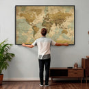 Vintage World Map Wall Art Canvas Print, Detailed World Map