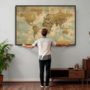 Vintage World Map Wall Art Canvas Print, Detailed World Map