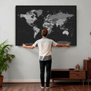Black World Map Wall Art Canvas Print – Detailed Map of the