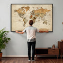 Rustic Vintage World Map Canvas Print – Framed Modern