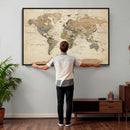 Framed World Map Wall Art for Home and Office Decor