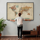 World Map Wall Art Canvas Print, Framed Rustic Atlas Art