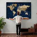 Navy Blue World Map Canvas Print – Detailed Map Minimal Navy