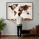 Blue Watercolor World Map Canvas Print – Framed Modern Wall
