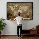 Dark Vintage World Map Canvas Wall Art Print, Antique Map