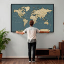 Minimal Vintage World Map Canvas Wall Art Print, Neutral