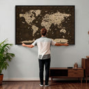 Colorful World Map Canvas Wall Art with Landmarks – Framed