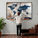 Rustic World Map Canvas Print – Framed Wall Art for Couples,