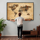 Navy Blue and Gold World Map Canvas Print – Framed Luxury
