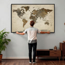 Vintage World Map Canvas Wall Art – Framed Travel Map for