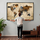 World Map Wall Art – Rustic Earth Tone Canvas Print, Antique