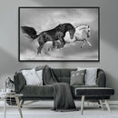 Wild Horses Wall Art Canvas Print – Framed Black and White