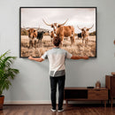 Texas Longhorn Cattle Wall Art Canvas Print, Sepia Western