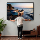 Coastal Fishing Boats Wall Art Canvas Print, Sunset Beach by MyGreatCanvas | Canvas Wall Art Prints | Photo Prints & Wall Decor