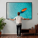 Minimalist Boat Wall Art Canvas Print, Aerial Sea Landscape by MyGreatCanvas | Canvas Wall Art Prints | Photo Prints & Wall Decor