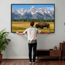 Bison in Mountain Landscape Wall Art Canvas Print – Western by MyGreatCanvas | Canvas Wall Art Prints | Photo Prints & Wall Decor