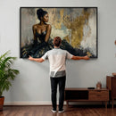 Black Woman Canvas Wall Art — Black Gold Gown Fashion Print by MyGreatCanvas | Canvas Wall Art Prints | Photo Prints & Wall Decor