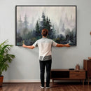 Misty Pine Forest Oil Painting Canvas — Dark Moody Teal Grey by MyGreatCanvas | Canvas Wall Art Prints | Photo Prints & Wall Decor