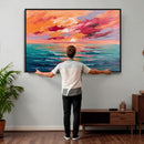 Bold Palette Knife Ocean Sunset Canvas — Orange Pink Teal by MyGreatCanvas | Canvas Wall Art Prints | Photo Prints & Wall Decor