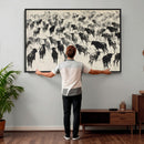 Longhorn Cattle Canvas Wall Art, Black White Stampede Ink by MyGreatCanvas | Canvas Wall Art Prints | Photo Prints & Wall Decor