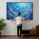 School of Fish Canvas Print | Blue Ocean Underwater Wall Art by MyGreatCanvas | Canvas Wall Art Prints | Photo Prints & Wall Decor
