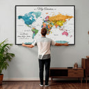 Custom Push Pin Watercolor World Map Canvas Wall Art Print –