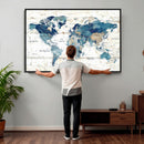 Watercolor World Map Canvas Wall Art Print – Abstract