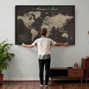 Custom World Map with Pins Canvas Wall Art Dark Charcoal by MyGreatCanvas | Canvas Wall Art Prints | Photo Prints & Wall Decor