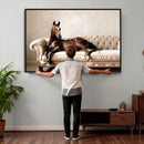 Funny Horse on Sofa Canvas Wall Art, Quirky Horse Lounging Photo Print, Whimsical Animal Decor, Living Room Conversation Art, Horse Lover Gift by MyGreatCanvas | Canvas Wall Art Prints | Photo Prints & Wall Decor
