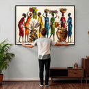 African Folk Art Canvas Wall Art, Colorful African Women Village Painting Print, Tribal Ethnic Home Decor, Vibrant African Art, Living Room