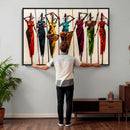African Folk Art Canvas Wall Art, Colorful African Women Village Painting Print, Tribal Ethnic Home Decor, Vibrant African Art, Living Room