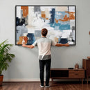 Blue Teal Abstract Canvas Wall Art, Modern Textured Painting Print, Navy Orange White Contemporary Art, Neutral Living Room Decor, Office Art by MyGreatCanvas | Canvas Wall Art Prints | Photo Prints & Wall Decor
