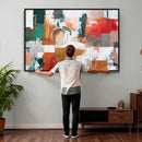 Blue Teal Abstract Canvas Wall Art, Modern Textured Painting Print, Navy Orange White Contemporary Art, Neutral Living Room Decor, Office Art by MyGreatCanvas | Canvas Wall Art Prints | Photo Prints & Wall Decor
