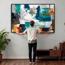 Blue Teal Abstract Canvas Wall Art, Modern Textured Painting Print, Navy Orange White Contemporary Art, Neutral Living Room Decor, Office Art by MyGreatCanvas | Canvas Wall Art Prints | Photo Prints & Wall Decor
