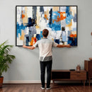 Blue Teal Abstract Canvas Wall Art, Modern Textured Painting Print, Navy Orange White Contemporary Art, Neutral Living Room Decor, Office Art by MyGreatCanvas | Canvas Wall Art Prints | Photo Prints & Wall Decor