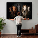 Horse Wall Art Canvas Print, Wild Horses Portrait Photography, Dramatic Equestrian Decor, Black Brown White Horse Herd, Rustic Ranch Art