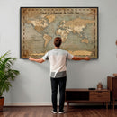 Vintage Personalized Push Pin World Map, Vintage Travel Map Canvas, Custom Names Anniversary Gift, Places Visited Pin Board, Couples Adventure Art