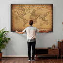 Personalized Push Pin World Map, Vintage Travel Map Canvas, Custom Names Anniversary Gift, Places Visited Pin Board, Couples Adventure Art