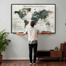 Personalized Push Pin World Map Canvas Print – Custom Framed