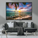 Framed Tropical Sunset Art Canvas Print