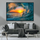 Ocean Wave Sunset Wall Art | Large Coastal Wave Canvas Print