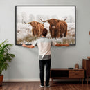 Longhorn Cattle Wall Art Canvas Print, Framed Farmhouse