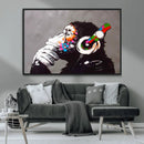 Dj Monkey Listening to Music Wall Art Print | Banksy Monkey by MyGreatCanvas | Canvas Wall Art Prints | Photo Prints & Wall Decor