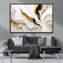 Gold Waves on Pure White Canvas – Gold Abstract Art for
